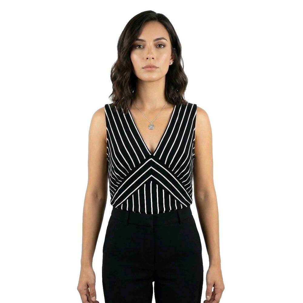 Banana Republic Top Malibu Small Black White Stripe Sleeveless V-Neck 90s Y2K